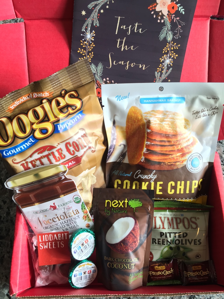 contents of december 2014 love with food box including eight snacks