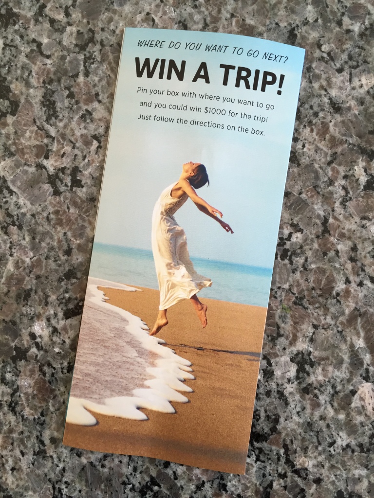 escape monthly january portland box info card back with chance to win a trip details