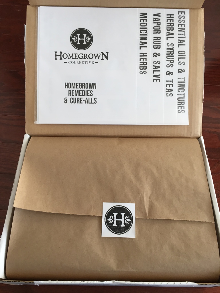 inside of homegrown remedies and cure-alls homegrown collective box with the info sheets on the inner lid