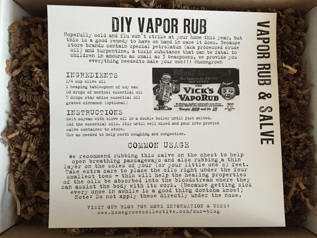 the homegrown collective december 2014 vapor rub and salve info card