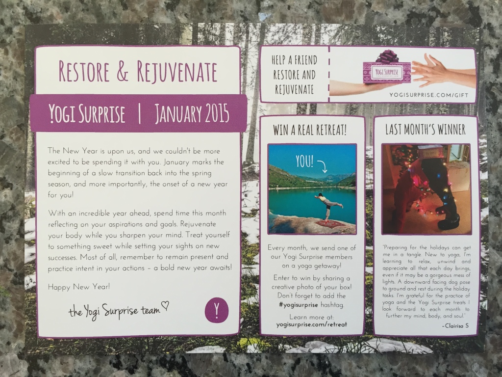 yogi surprise jan 2015 info card with restore & rejuvenate theme