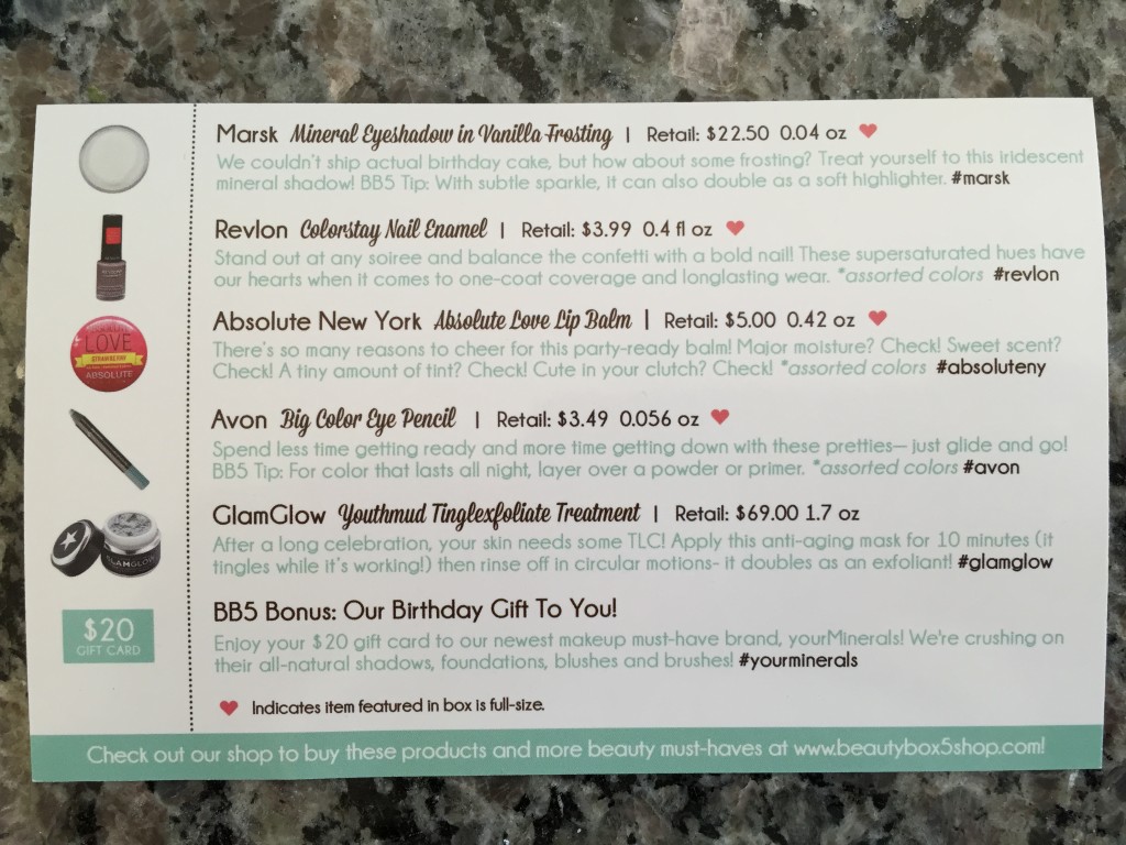 beauty box 5 february 2015 information card