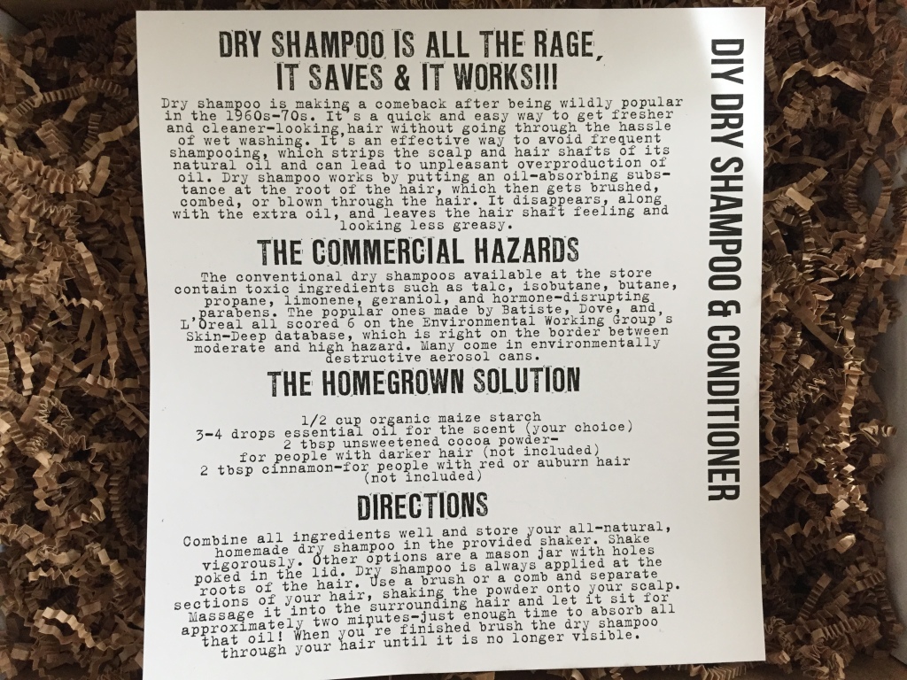 the homegrown collective january 2015 diy dry shampoo & conditioner info card