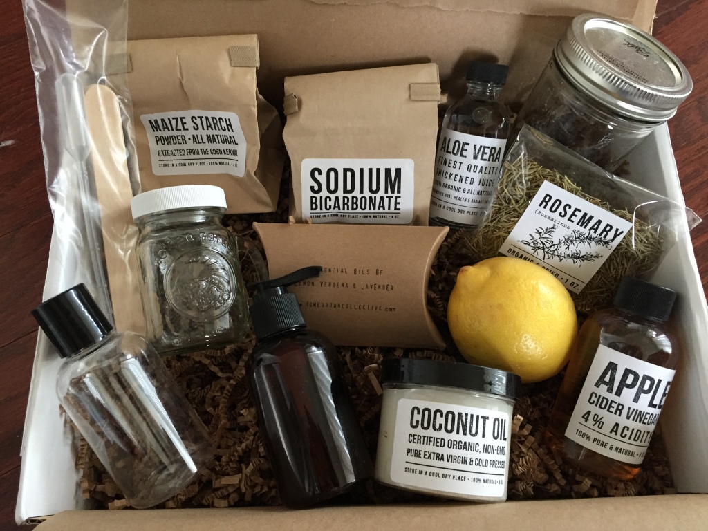 contents of the homegrown collective december 2014 box with let's go 'poo free theme