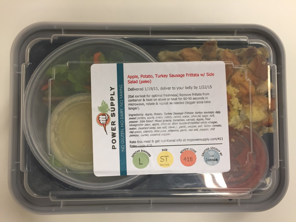 power supply apple, potato, turkey sausage frittata with side salad paleo lunch meal in box