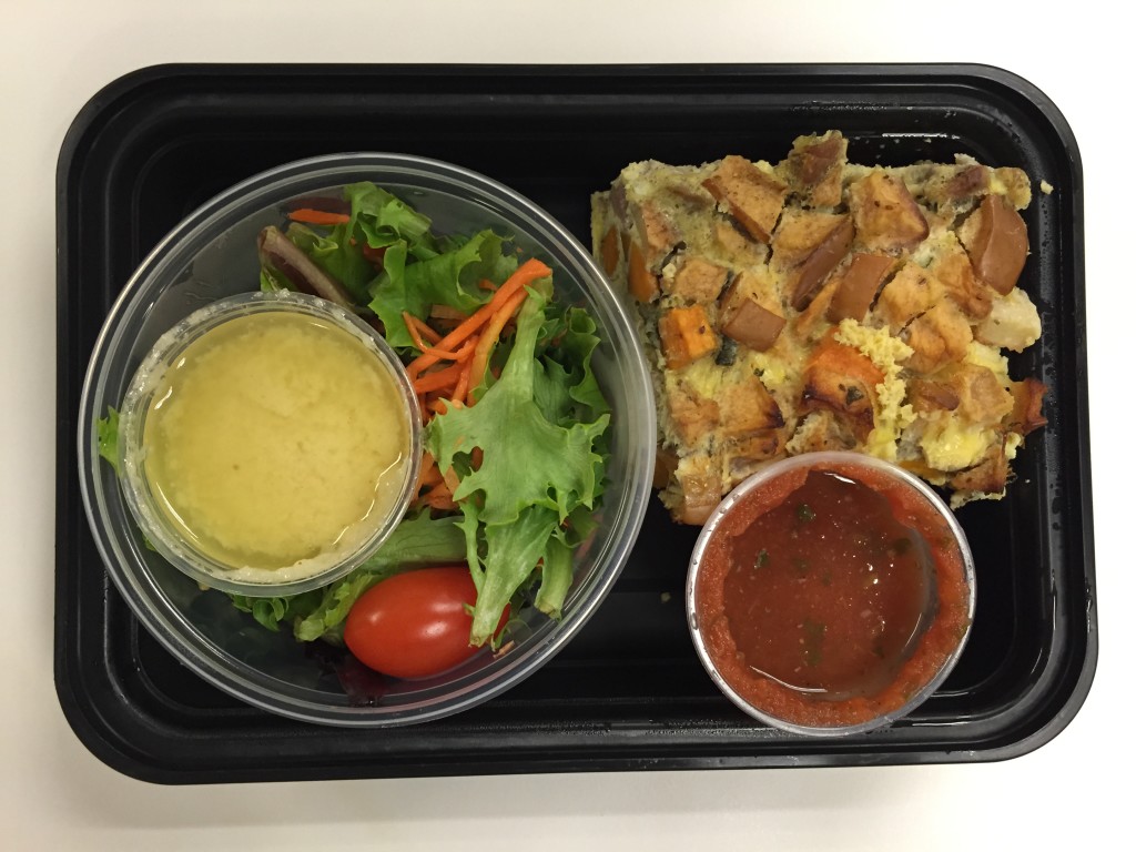 power supply apple, potato, turkey sausage frittata with side salad paleo lunch meal open