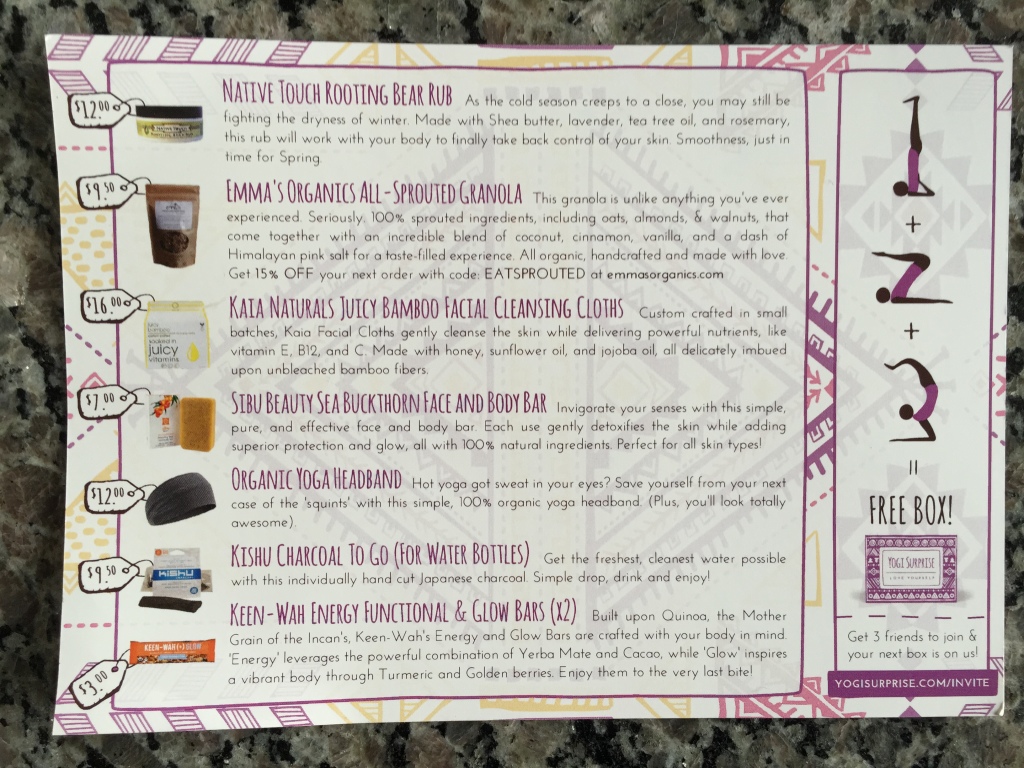 yogi surprise february 2015 info card with product details