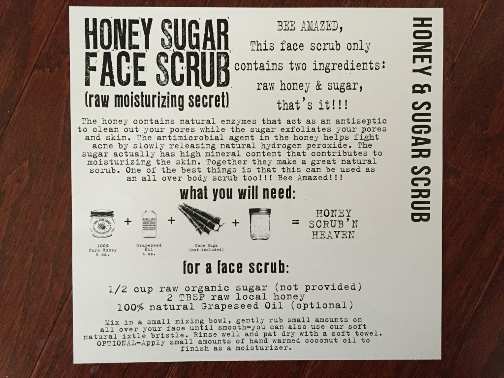 the homegrown collective february 2015 project honey sugar face scrub info card