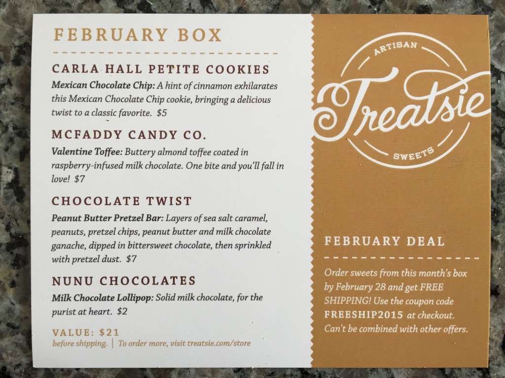 treatsie february 2015 info card