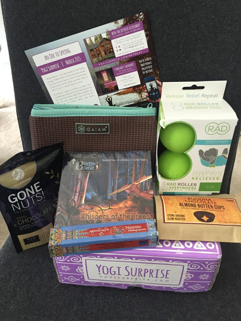 contents of yogi surprise march 2015 box with info card