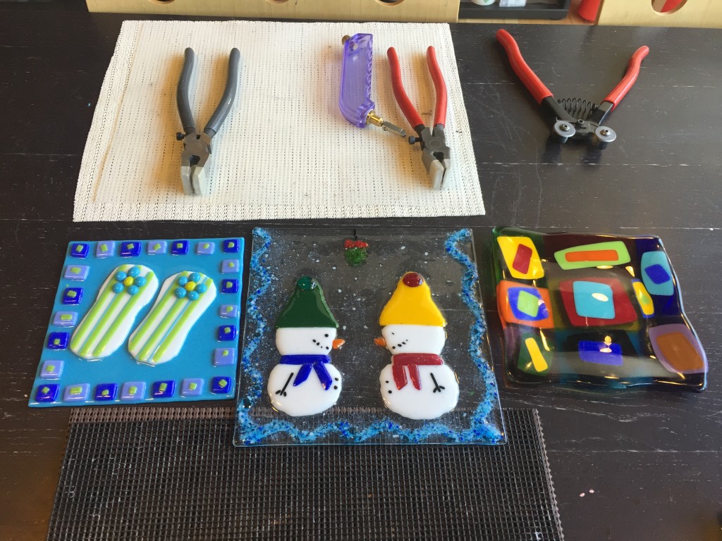 glass fusing samples of tack, contour, and full fuses