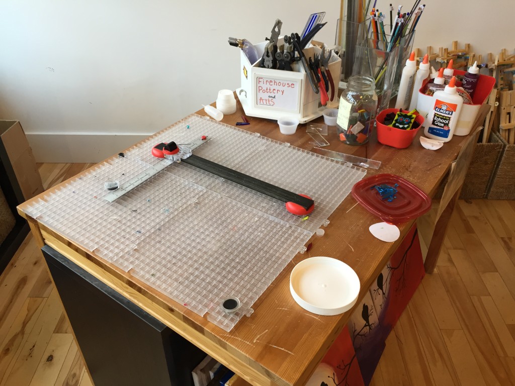 glass scoring station at firehouse pottery and arts