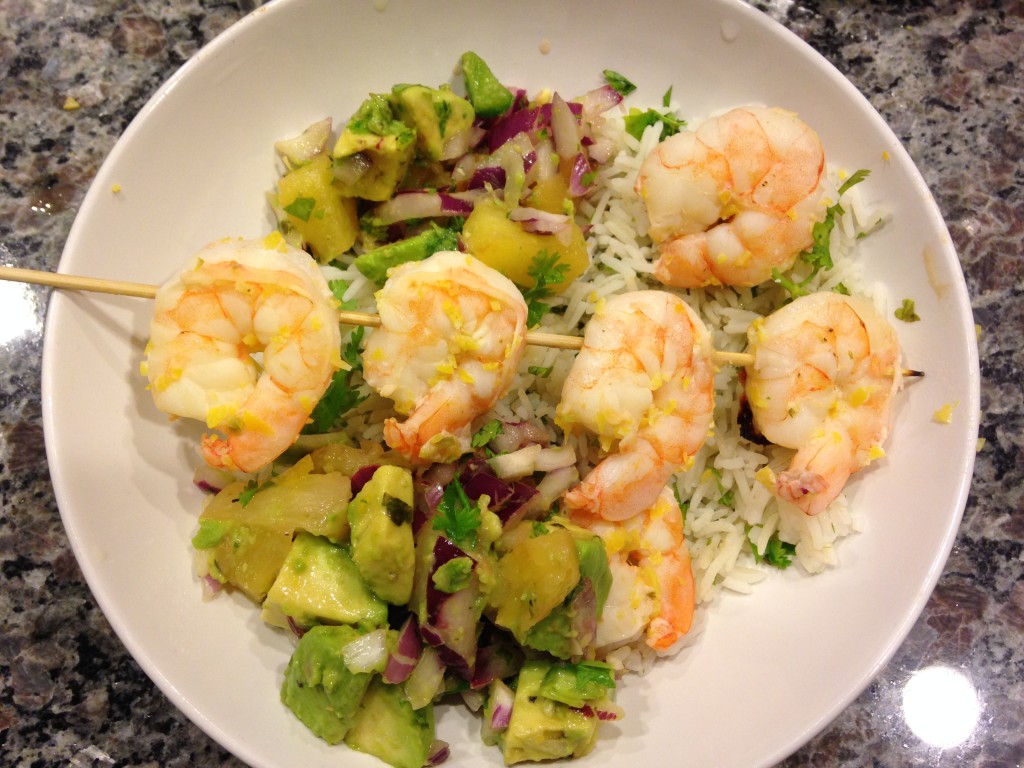 hello fresh lemon grilled shrimp with pineapple salsa finished product