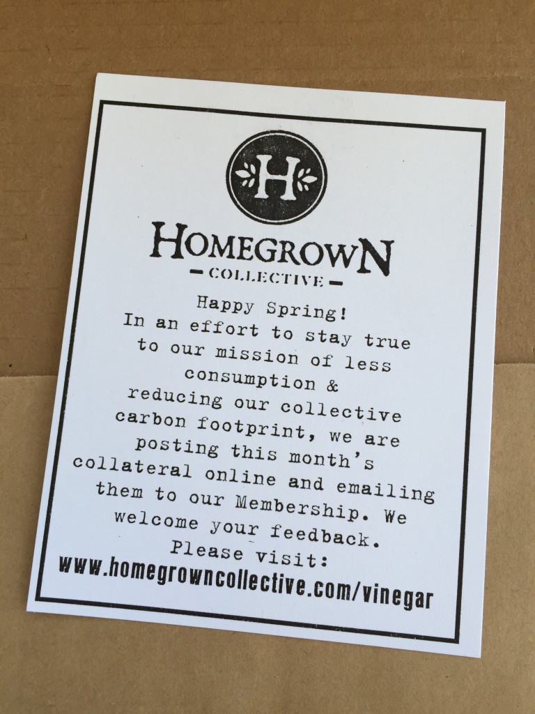 note in the homegrown collective box indicating no more paper inserts