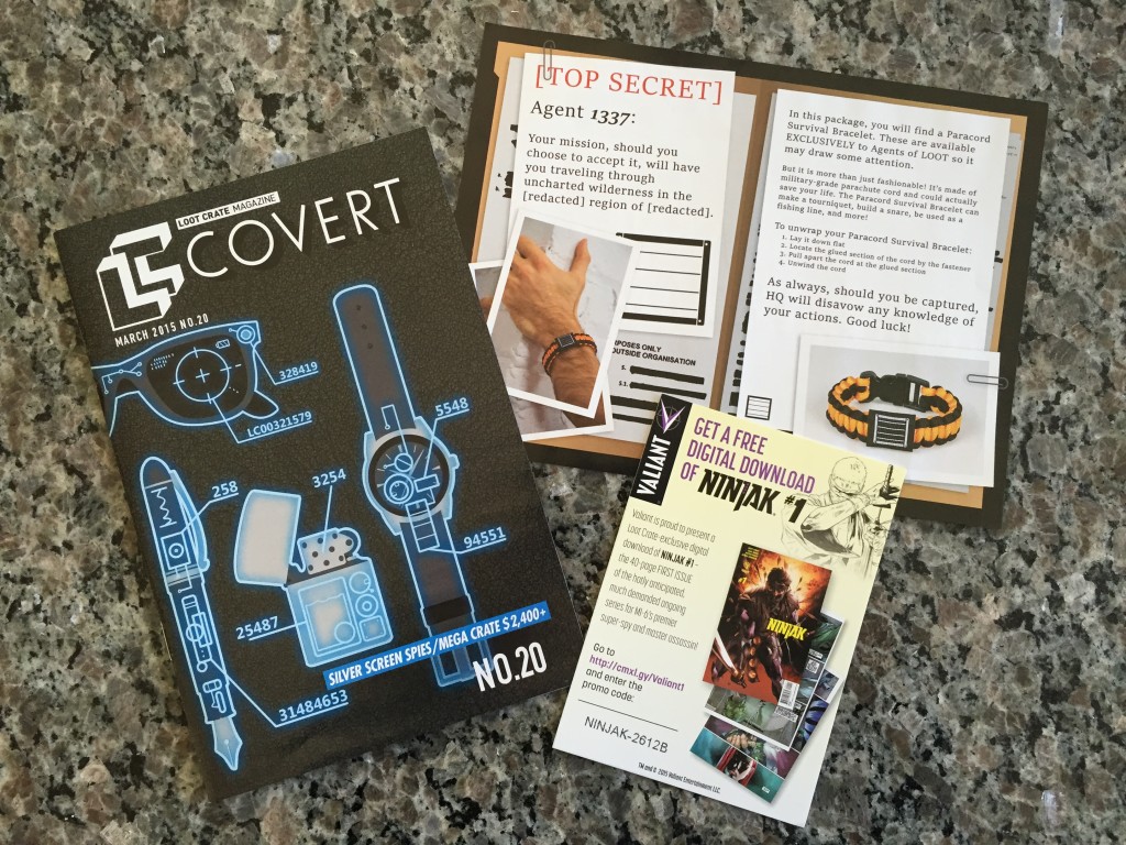 papers from loot crate march 2015 box