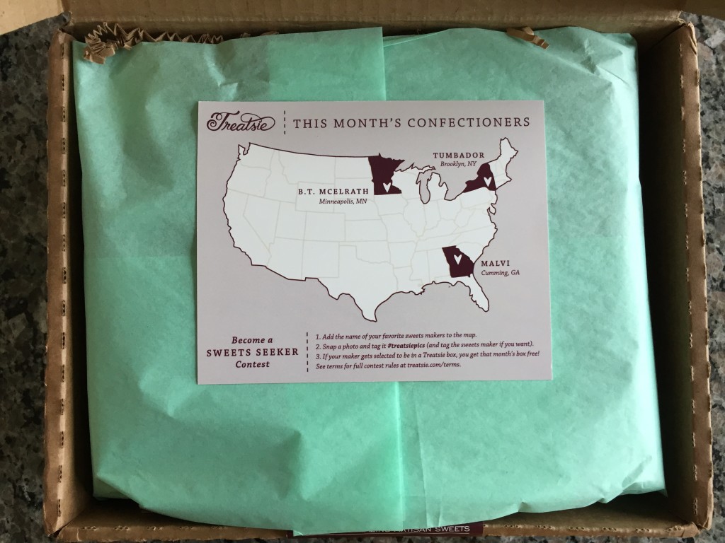 treatsie april 2015 info card with map of confectioners