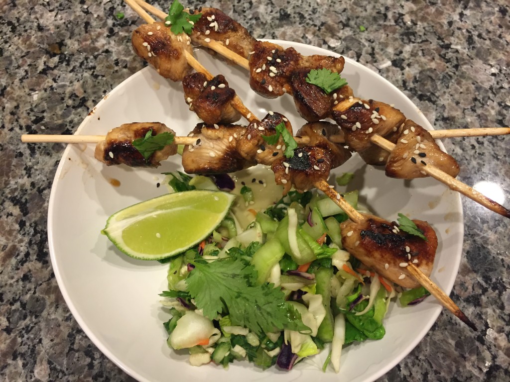 home chef japanese chicken yakitori with baby bok choy slaw finished product