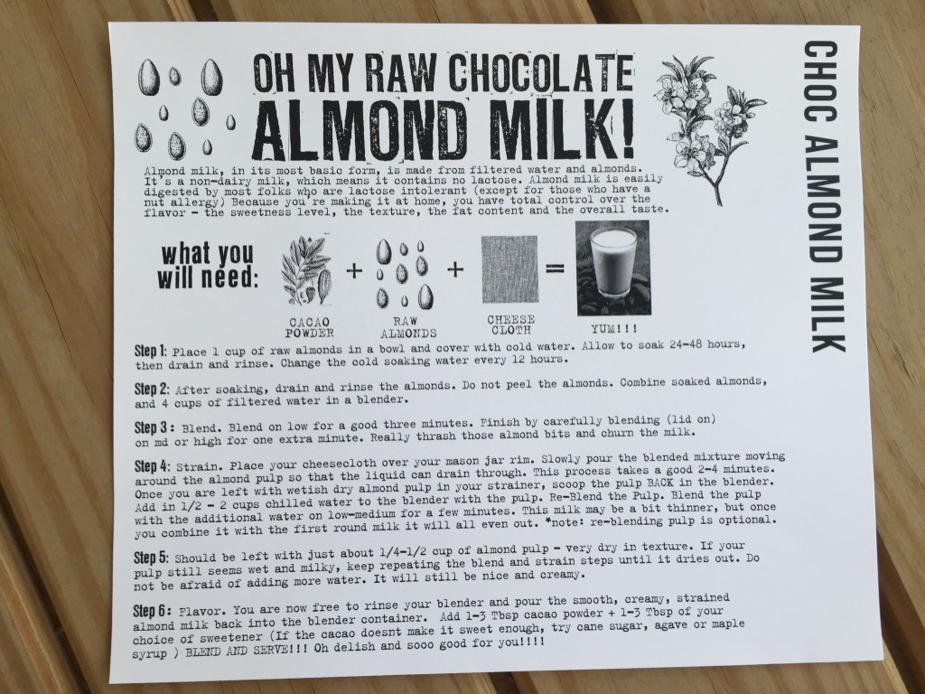 the homegrown collective april 2015 project chocolate almond milk info card