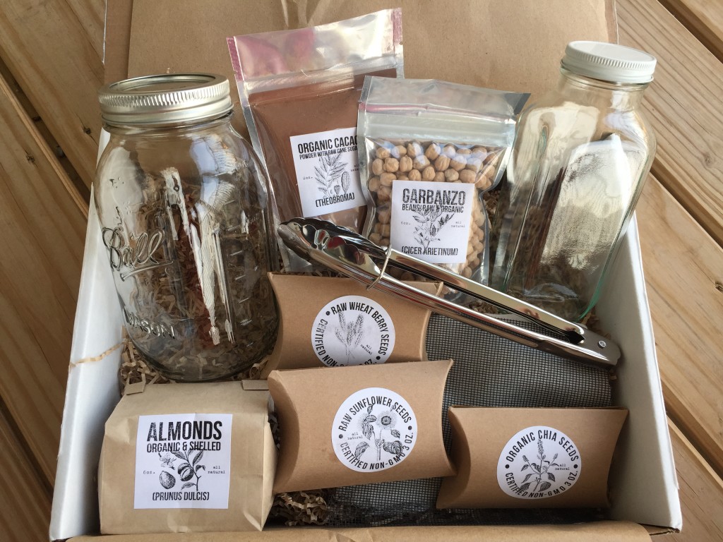 contents of the homegrown collective march 2015 box with let's get sprouted theme