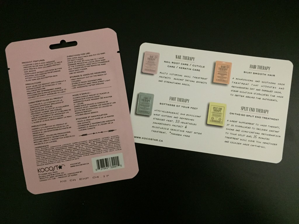 back of kocostar nail therapy treatment pack with info card