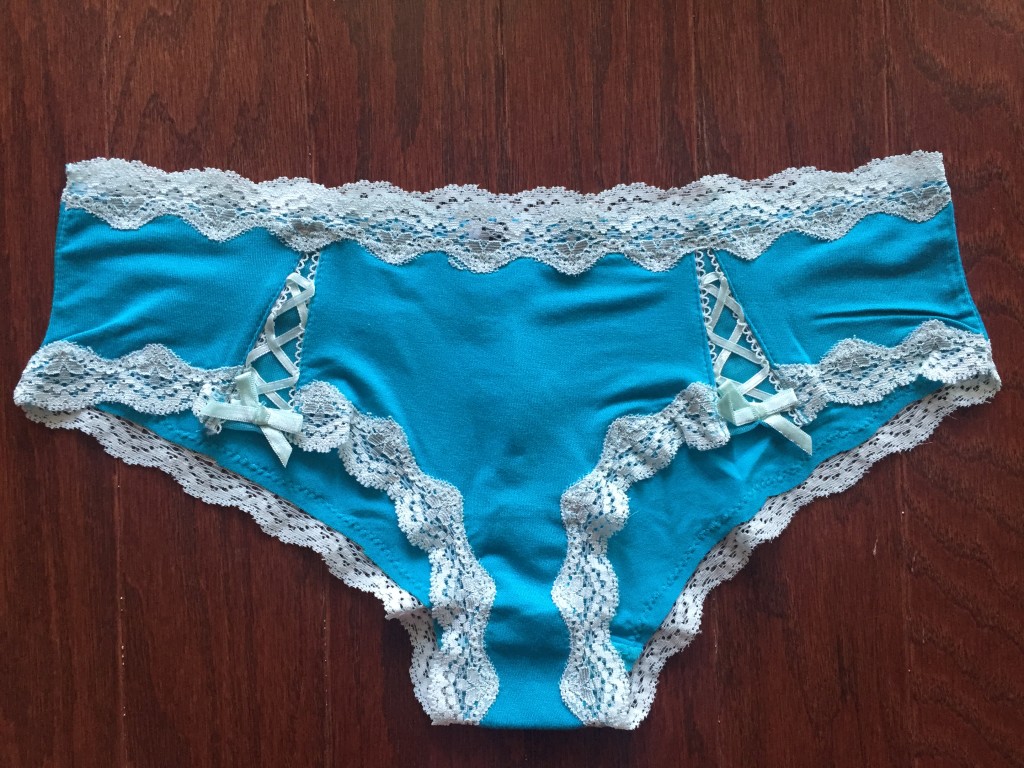 adoreme darling hipster panty in blue with white lace trim