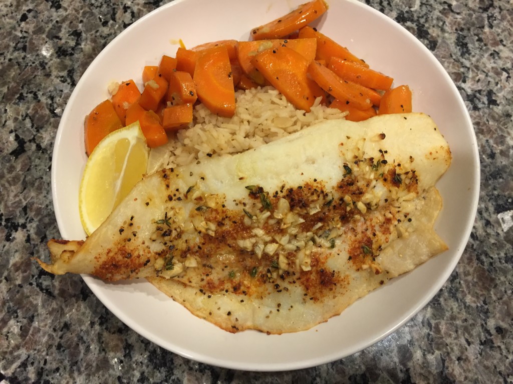 hello fresh emeril's catfish with glazed carrots and rice pilaf finished product