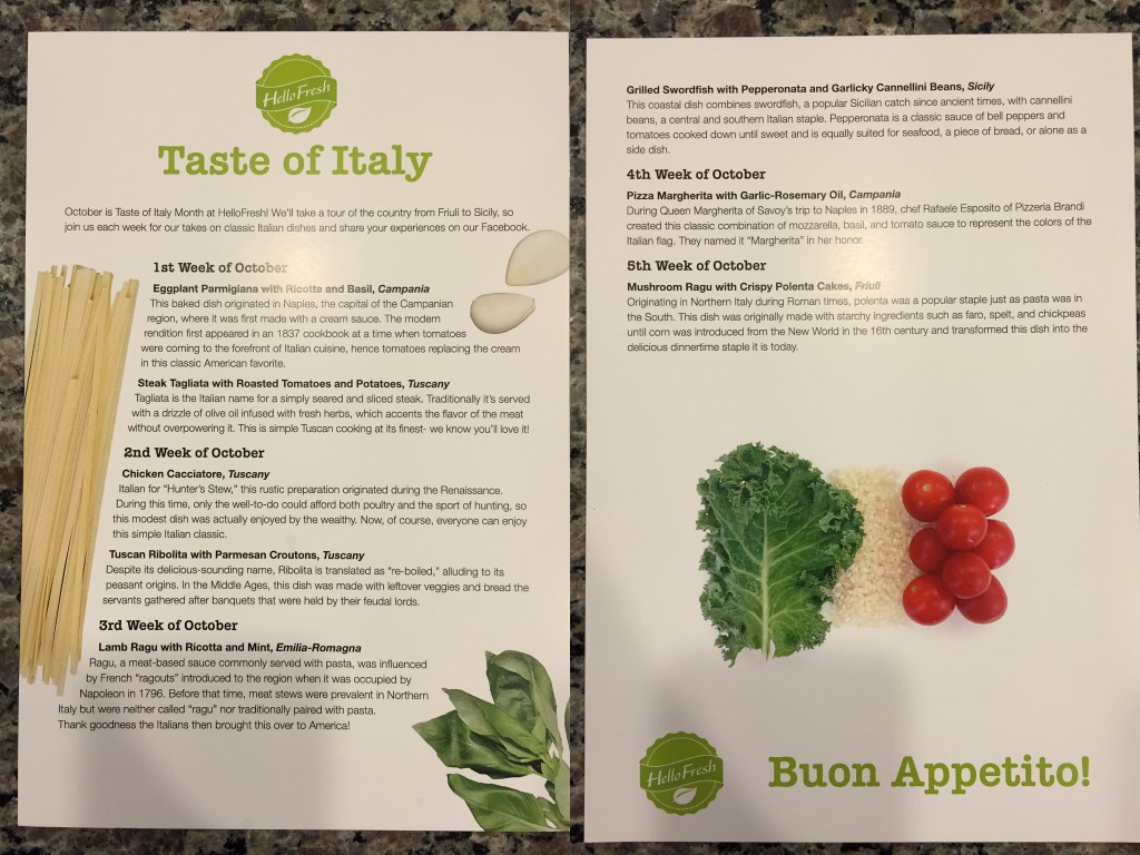 collage of hello fresh taste of italy info card