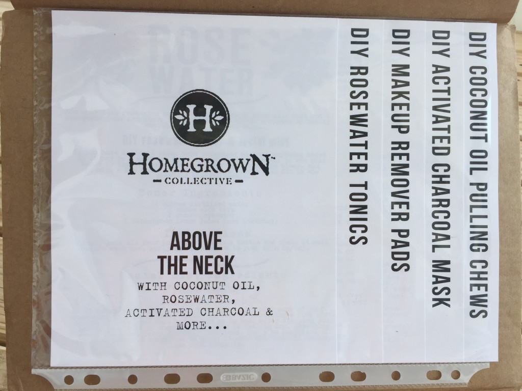 inside of above the neck homegrown collective 2015 box with the info sheets on the inner lid