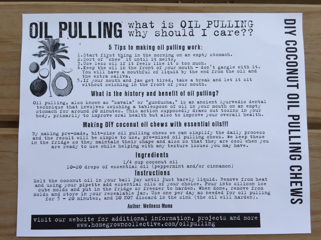 the homegrown collective may 2015 project diy coconut oil pulling chews info card
