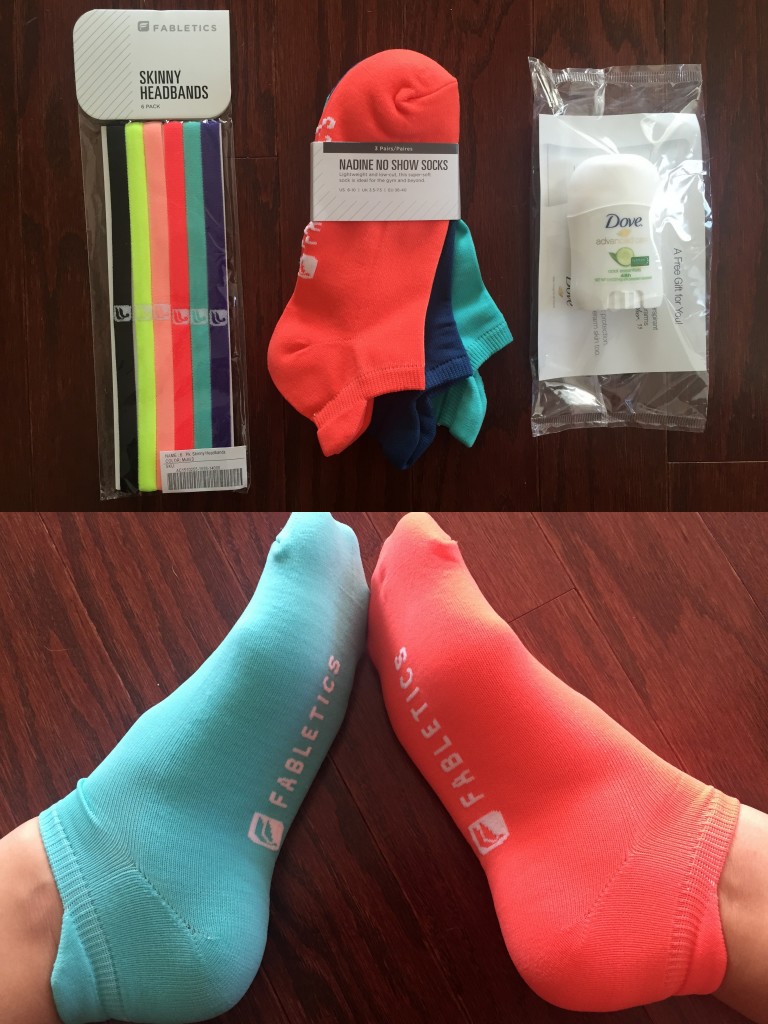 collage of fabletics no show socks 3-pack in blue multi