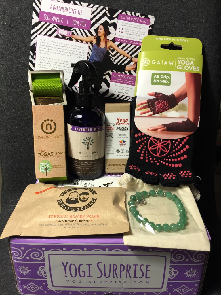 contents of yogi surprise june 2015 box with info card