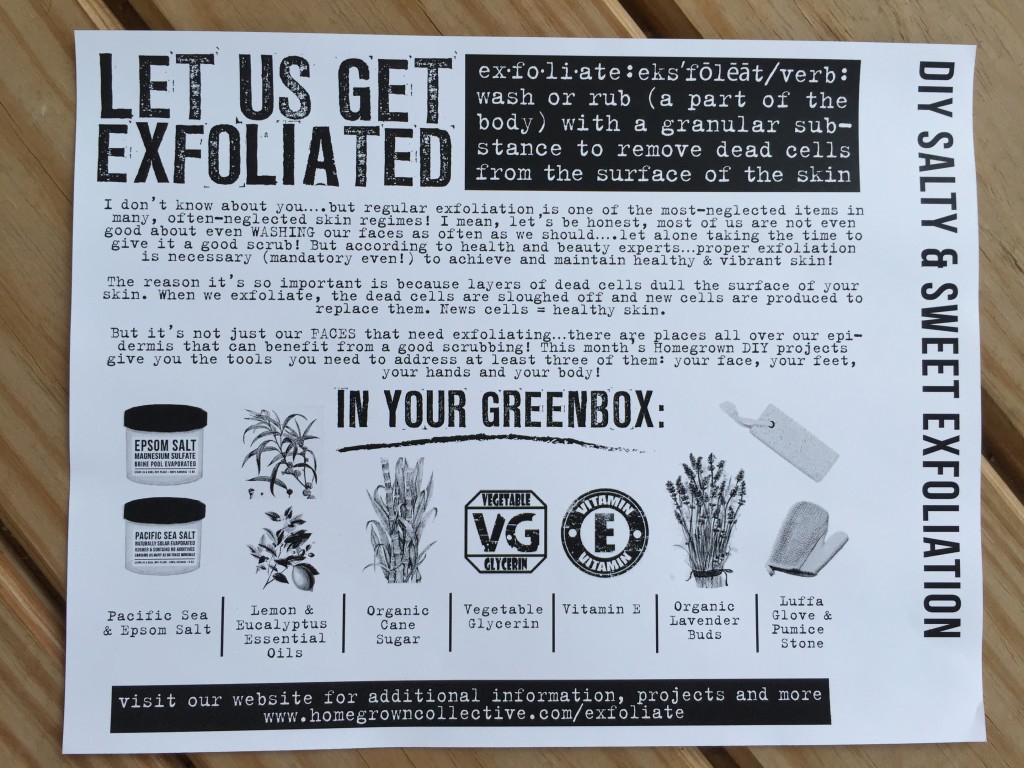 the homegrown collective june 2015 diy salty & sweet exfoliation info card