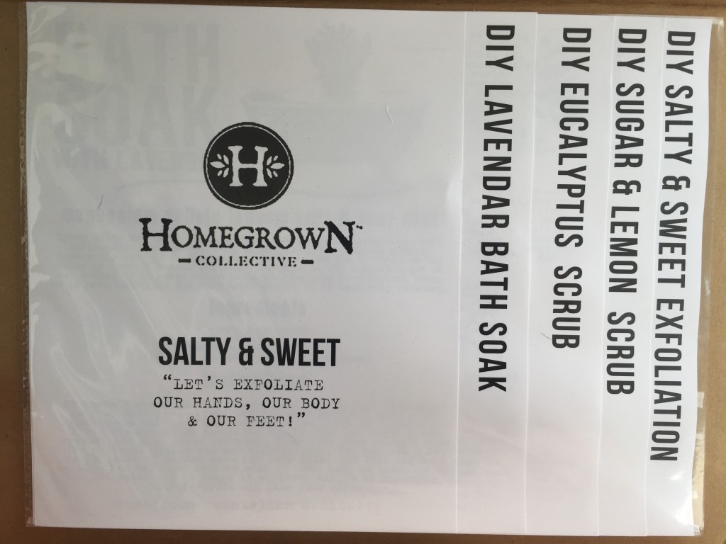 inside of salty & sweet homegrown collective 2015 box with the info sheets on the inner lid