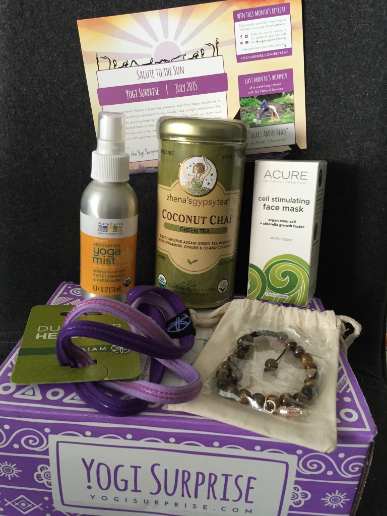 contents of yogi surprise july 2015 box with info card