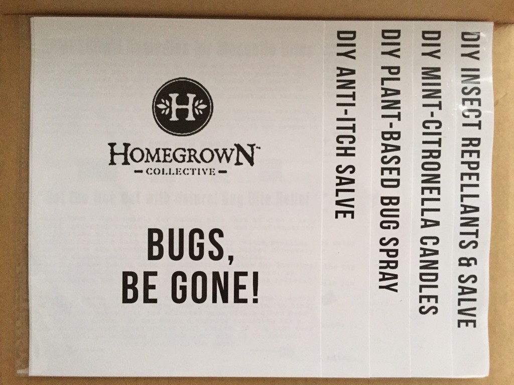 inside of bugs, be gone! homegrown collective 2015 box with the info sheets on the inner lid