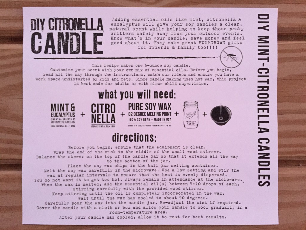 the homegrown collective august 2015 project diy mint citronella candle info card