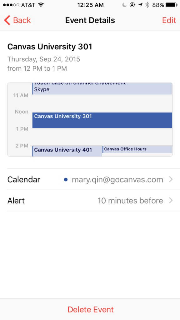 ios 9 view event showing schedule before and after event