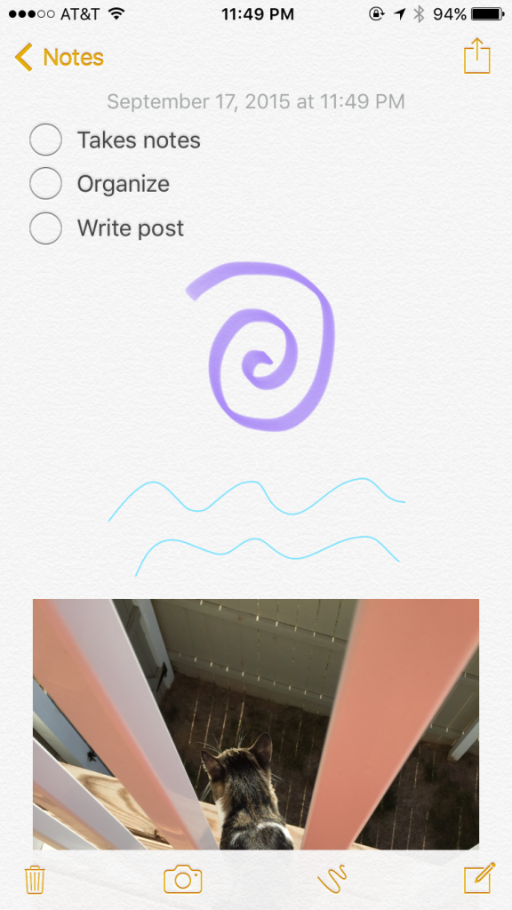 ios 9 new notes with checklist, sketching, and image capabilities