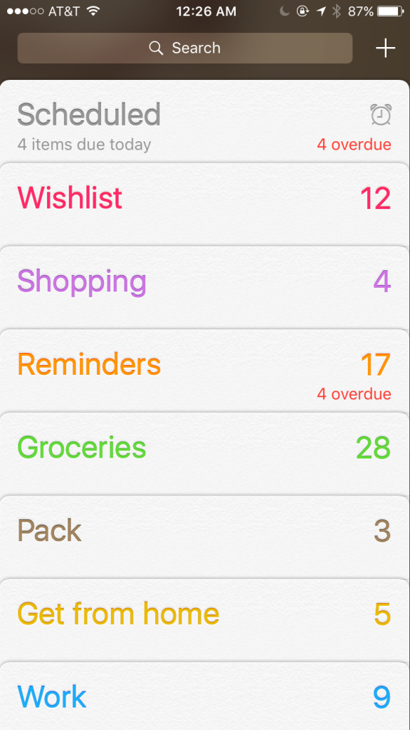 ios 9 reminders with number of reminders and overdue items shown