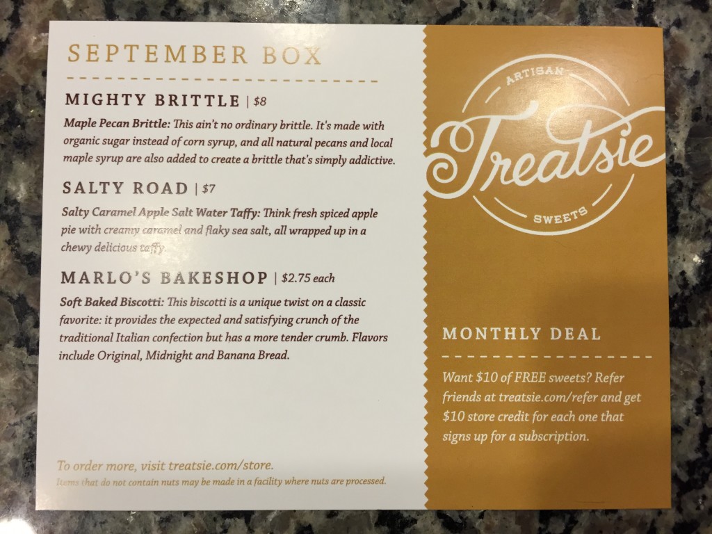 treatsie september 2015 info card