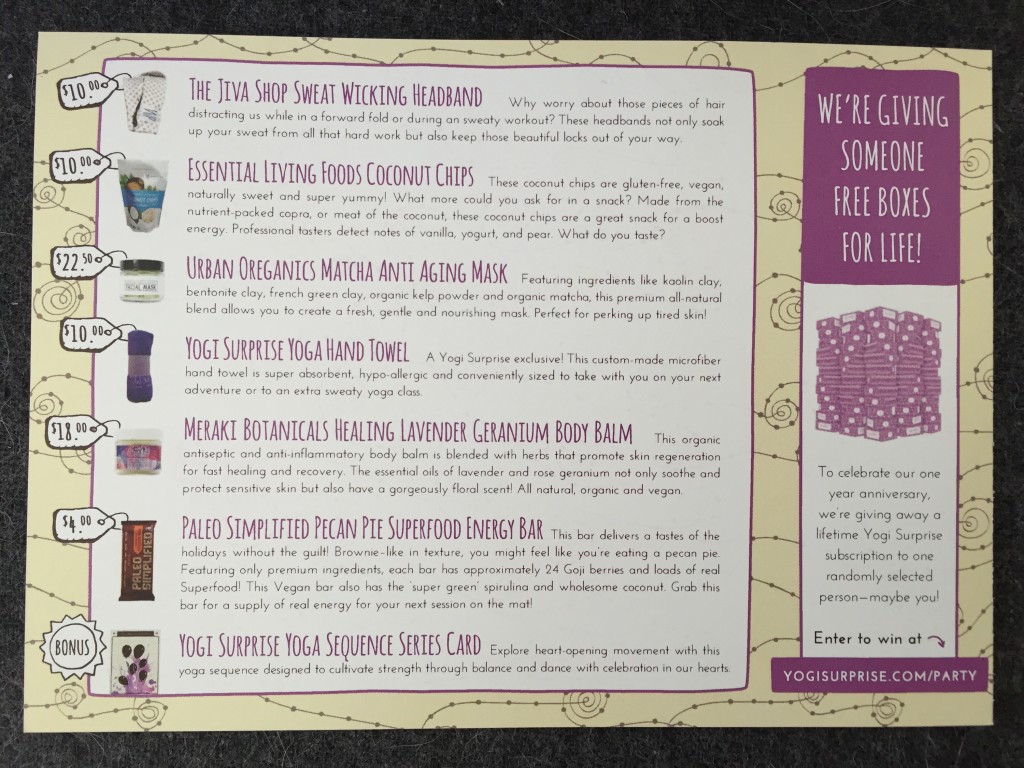yogi surprise october 2015 info card with product details