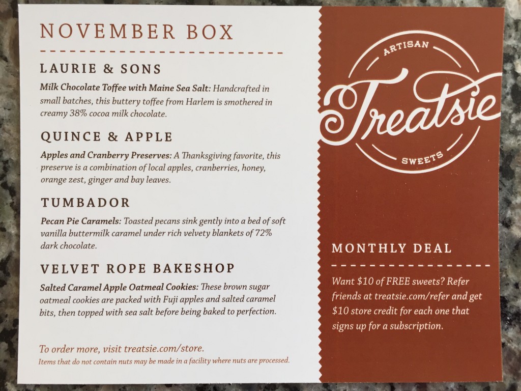 treatsie november 2015 info card