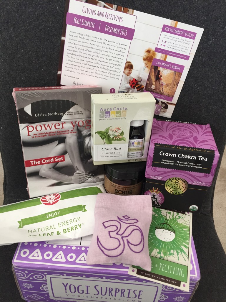 contents of yogi surprise december 2015 box with info card