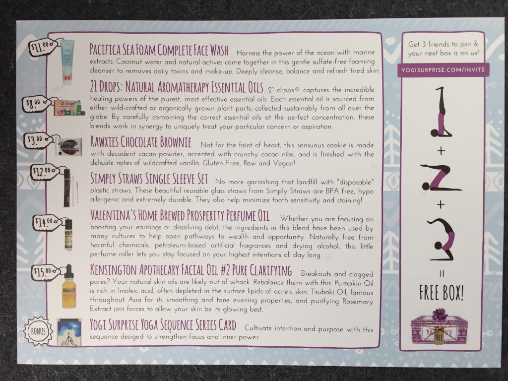 yogi surprise january 2016 info card with product details