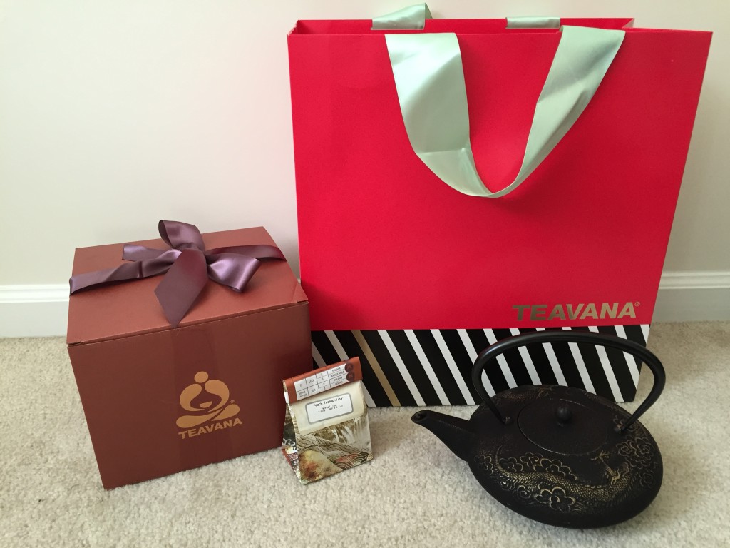 teavana gift bag with gift box, teapot, and tea