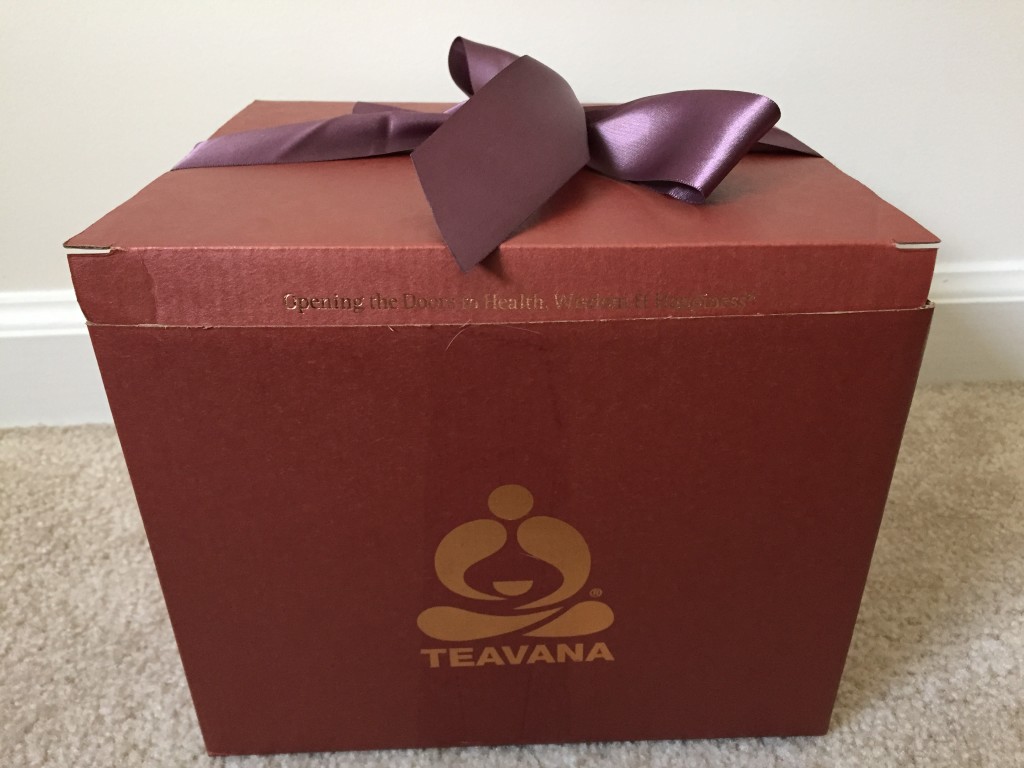 teavana gift box with ribbon and message