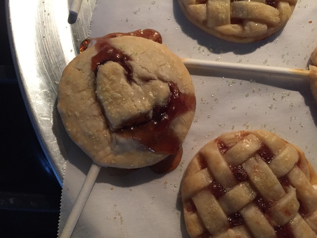 heart pie pop leaking jam while baking