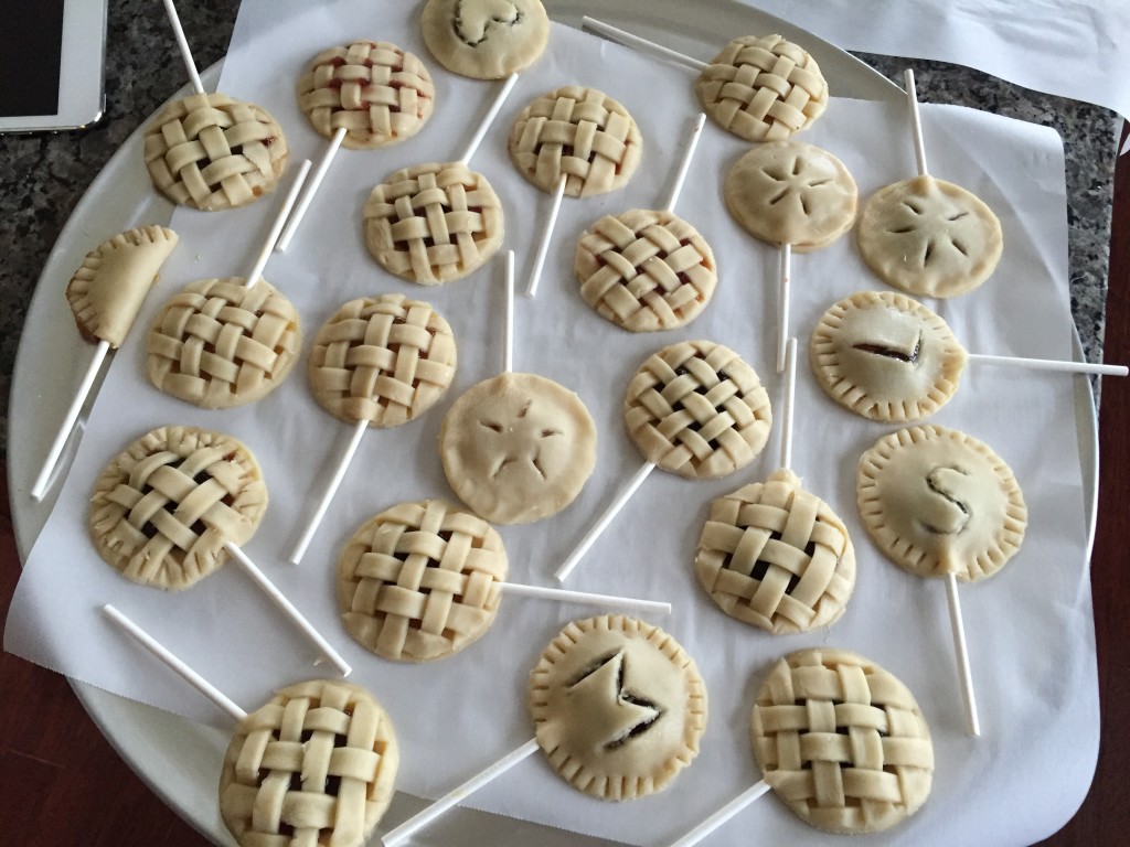 pie pops put together and ready for sugar dusting before baking
