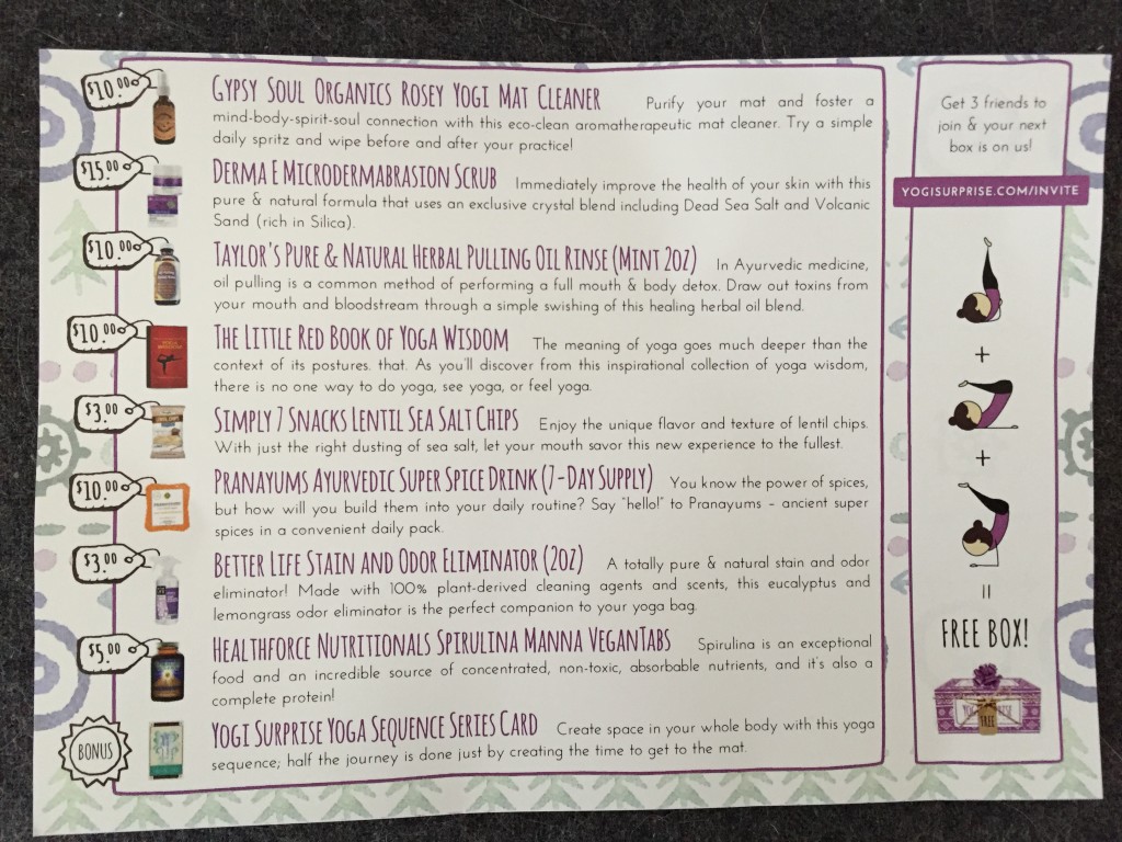 yogi surprise march 2016 info card with product details