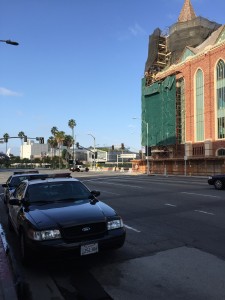 cops on figueroa watching closed road for march of dimes